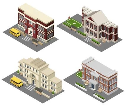 School Isometric Icons Set Illustrazione stock