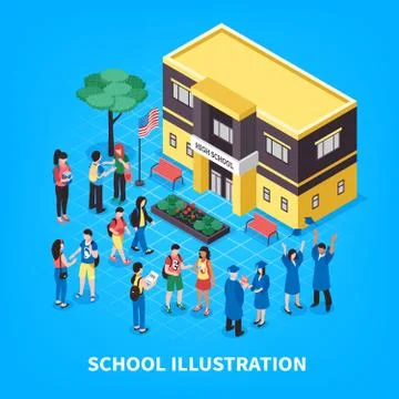 School Isometric Illustration Ilustración de archivo