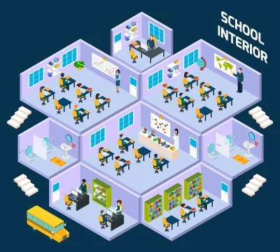 School isometric interior Stock Illustration