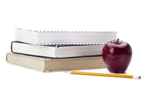 School items and an apple Stock Photos