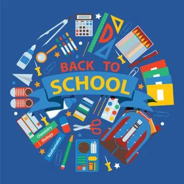School items background vector illustration. Back to School. Supplies scissors Stockillustratie