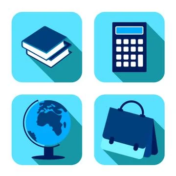 School items. Backpack, globe, calculator, books. September 1 Stock Illustration