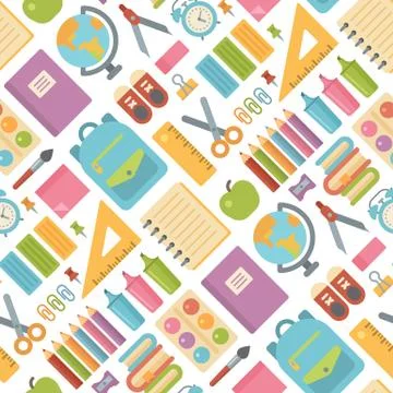 School items seamless pattern on white background. Back to school Illustrazione stock