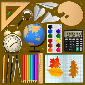 School items set . Isolated objects, Vector . Stock Illustration