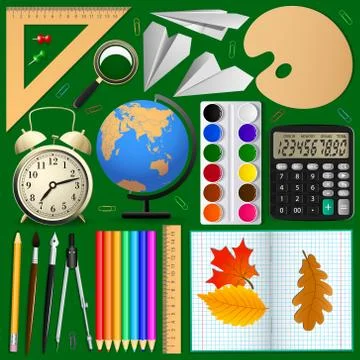 School items set . Isolated objects, Vector . Stock Illustration