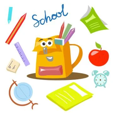 School items vector illustration cartoon style Illustrazione stock