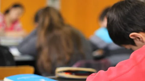 School kids in the class room learning Stock Footage 48754316