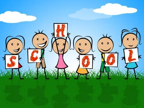School kids representing educated schooling and college Stock Illustration