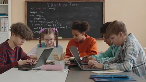 School Kids Studying Programming in Class Stock Footage 248529743