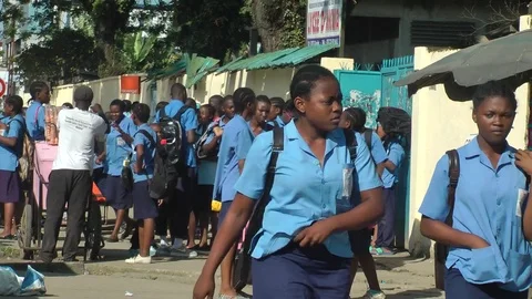 School kids in uniform after class Stock Footage 81048975