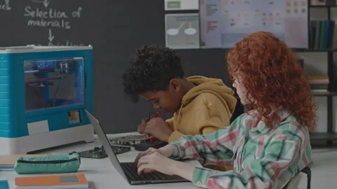 School Kids Using Laptop on Computer Class Stock Footage 245453901