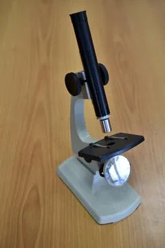 A school laboratory microscope. Laboratory with a microscope. Fotos de archivo