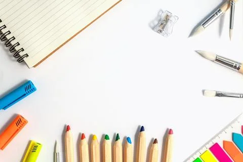 School layout, stationery on a white background Stock Photos