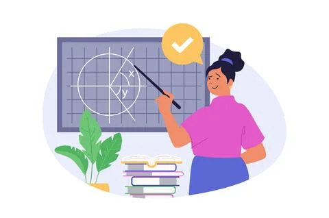 School learning concept in modern flat design for web. Woman working as tea.. Illustrazione stock