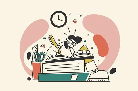 School Learning Retro Illustration 스톡 일러스트