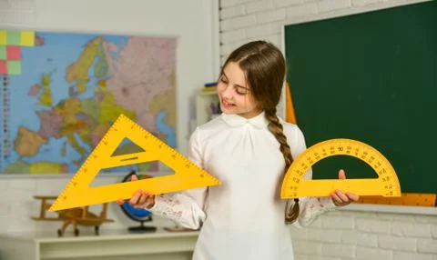 School lesson items. High school student learning geometry in class. measure 写真素材