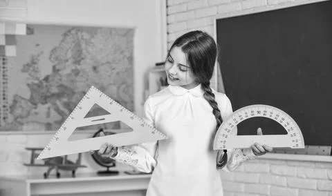 School lesson items. High school student learning geometry in class. measure Stock Photos
