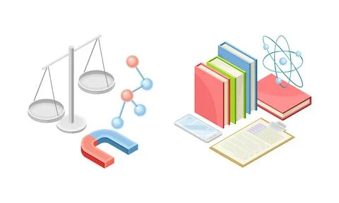 School Lesson with Supplies for Physics Subject Isometric Vector Set Stock Illustration