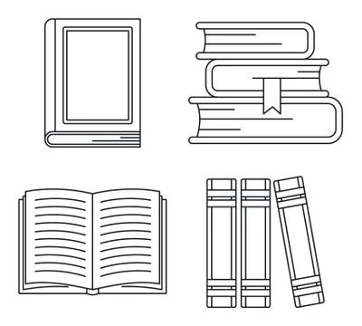 School library books icon set, outline style イラスト素材