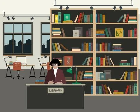School library flat illustration. Stock Illustration