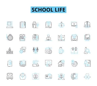 School life linear icons set. Education , Homework , Exams , Friends , Teachers イラスト素材