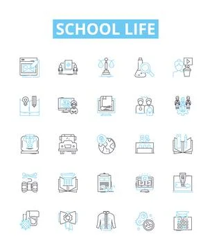 School life vector line icons set. learning, friends, education, teachers Stock Illustration