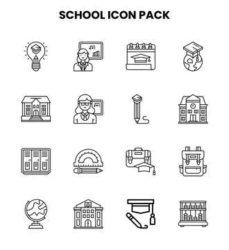 School Line Bundle Icons Pack Stock Illustration