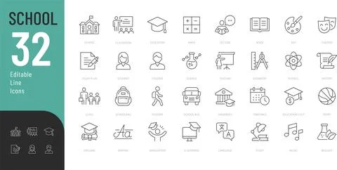 School line editable Icons set. Stock Illustration