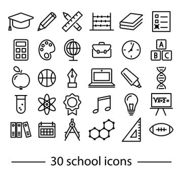 School line icons Stock Illustration