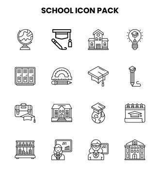 School Line Scalable Icons Pack 스톡 일러스트