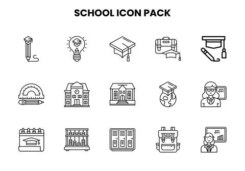School Line Set Icons Pack Stock Illustration