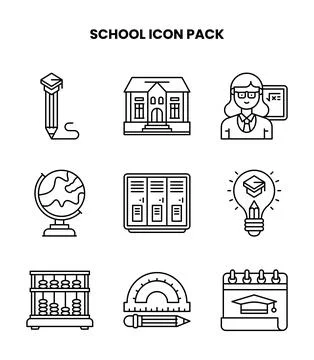 School Line Vector Icons Pack 库存插图