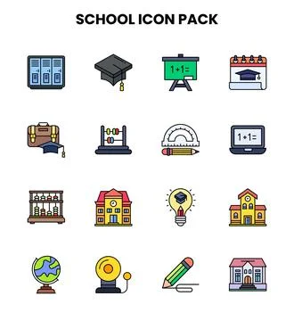 School Lineal Color Bundle Icons Pack Stock Illustration