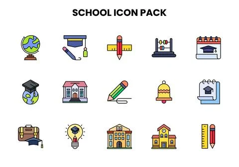 School Lineal Color Bundle Icons Pack Stock Illustration