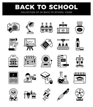 School lineal filled icons pack Stock Illustration
