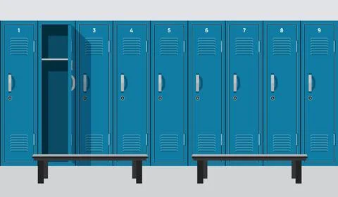 School locker vector door highschool metal gymnasium. Gym lockers box background Stock Illustration