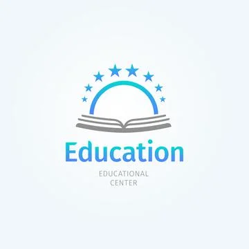 School logo. Open book and sun. Knowledge and education symbol. Library and Stock Illustration
