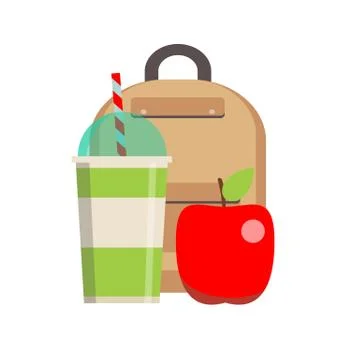 School lunch box. Kids school lunches icons in flat style. Stock Illustration