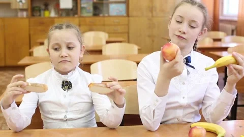 School lunch for children on the break between classes. Stock Footage 107776399