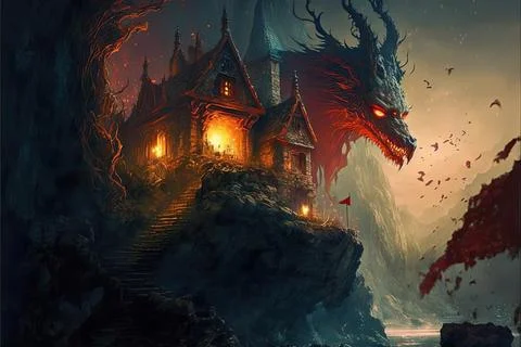 A School Of Magic On Mountainous Cliffs Stock Illustration