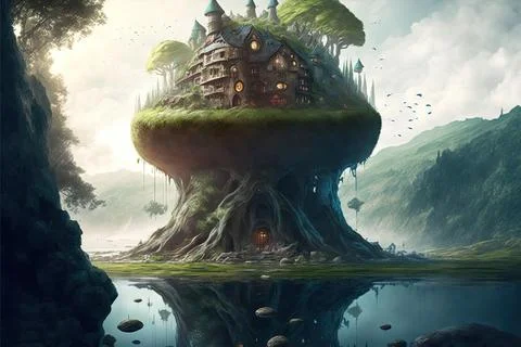 A School Of Magic Within A Valley Stock Illustration