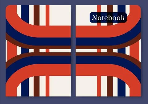 School notebook cover design template. Diary cover page design colorful strip Stock Illustration