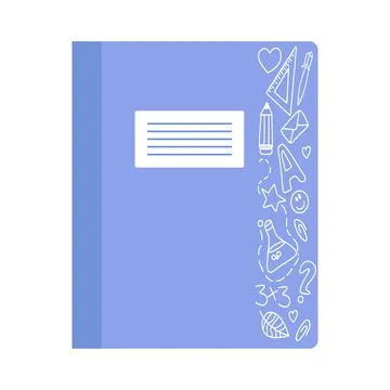 A school notebook with doodle drawings. Vector illustration isolated on a white Stock Illustration