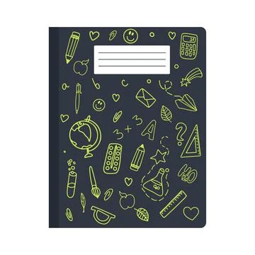 A school notebook with doodle drawings. Vector illustration isolated on a white Stock Illustration