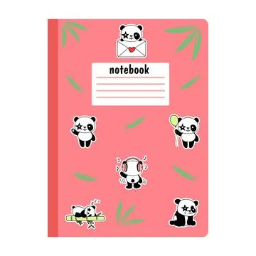 A school notebook with a friendly cute panda. Vector illustration Stock Illustration