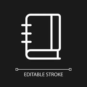 School notebook pixel perfect white linear ui icon for dark theme Stock Illustration