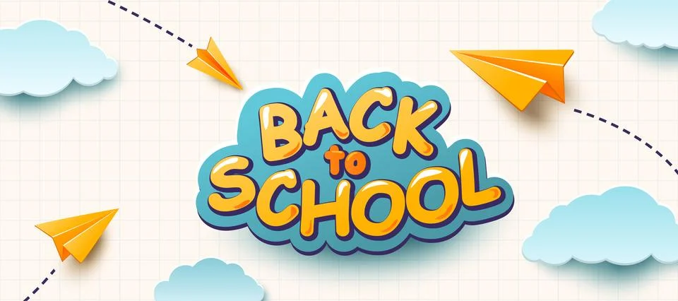 School notebook vector background. 3d flying yellow realistic paper planes with Stock Illustration