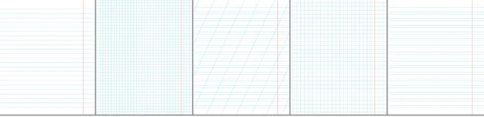 School notebook vertical paper sheets pattern set. Stock Illustration