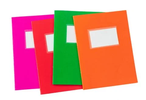 School notebooks stack, old fashioned, isolated on white background, blank la Stock Photos