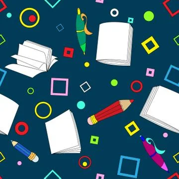 School notes seamless pattern on dark blue background Stock Illustration